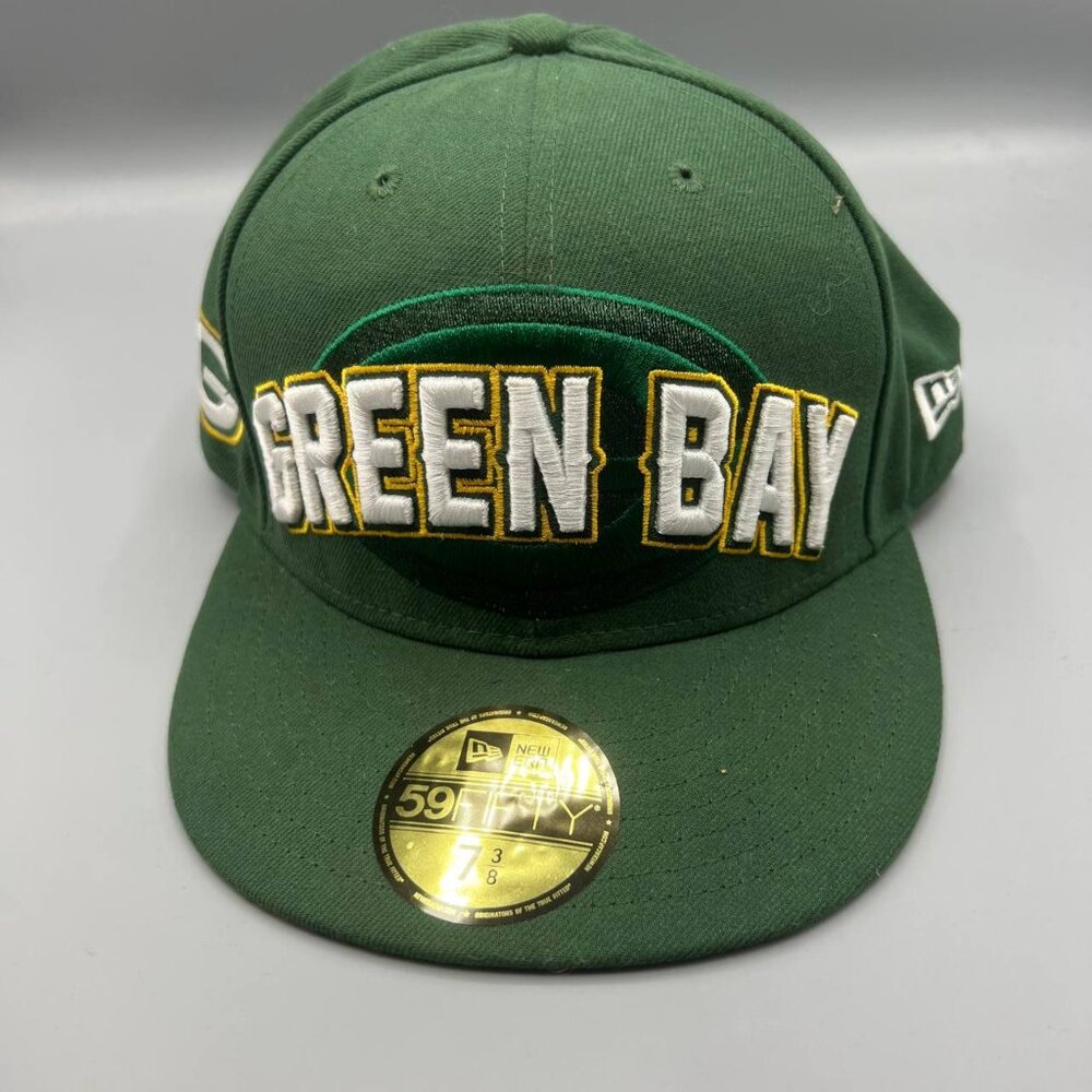 Green Bay‎ Packers Hat Men 7 3/8 Green 59Fifty New Era NFL Fitted Cap New